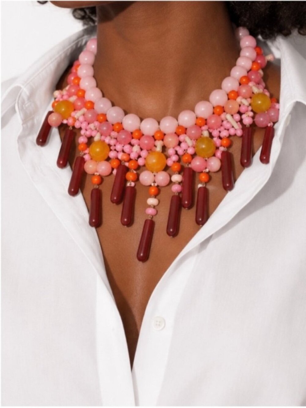 New! Colorful Pink Beaded Statement Dopamine Necklace NWOT